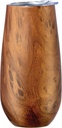 OGGI Thermo Flute 'Celebrate Collection' Stainless Steel Insulated Champagne Flute Tumbler - Wood Grain, 6oz, with clear sip lid.
