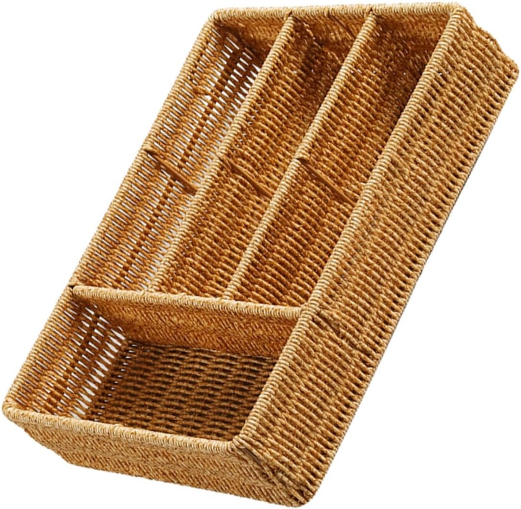 Stylish Woven Cutlery Organizer Dividers for Kitchen Desktop and Bathroom Practical Storage Basket for Keys Remotes and Silverware