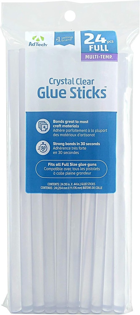 AdTech Hot Glue Sticks 10" Full Size, Clear, 24 Sticks
