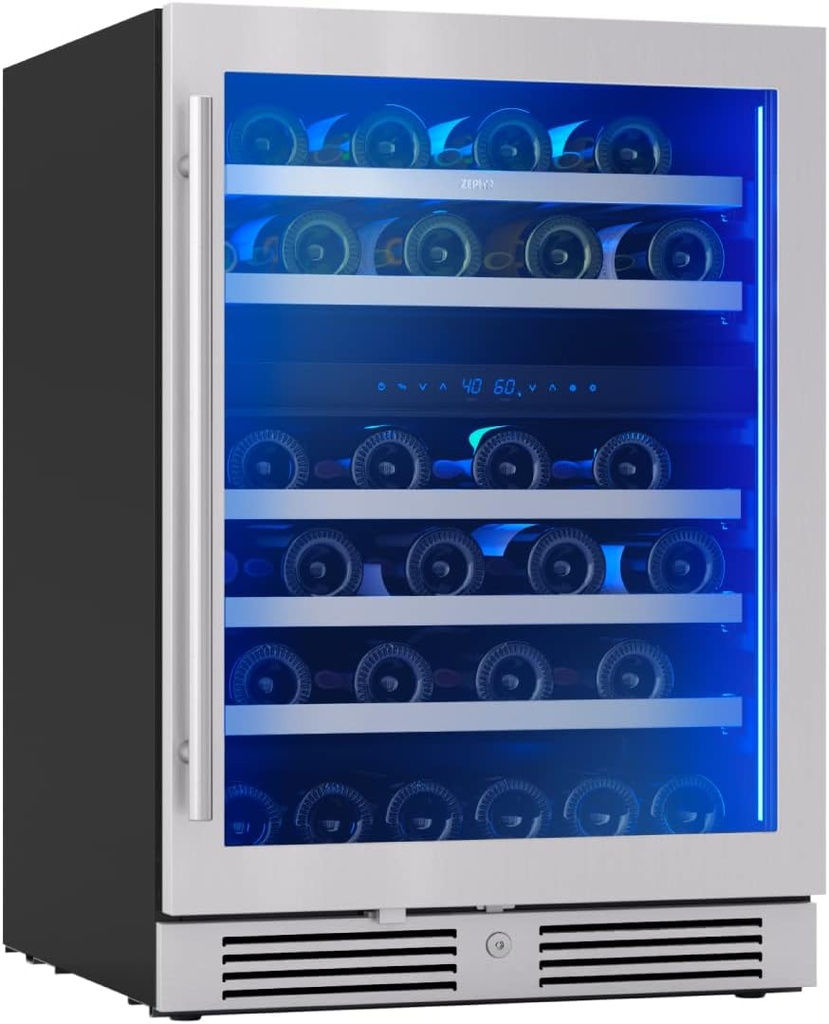 Zephyr Presrv 24" Wine Fridge Dual Zone Under Counter - Countertop Mini Wine Cooler Cellars Small Cabinet Wine Refrigerator Home Bar Chiller Freestanding with Glass Door, 45 Bottles 750ml