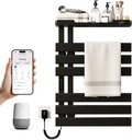 Electric Towel Warmer Rack Voice Control,Smart Heated Towel Rack with Top Shelf,WiFi Heated Towel Rack Wall Mounted,Towel Warming Rack with Led Timer,115-155℉,Flat Widen 6 Bar,Black