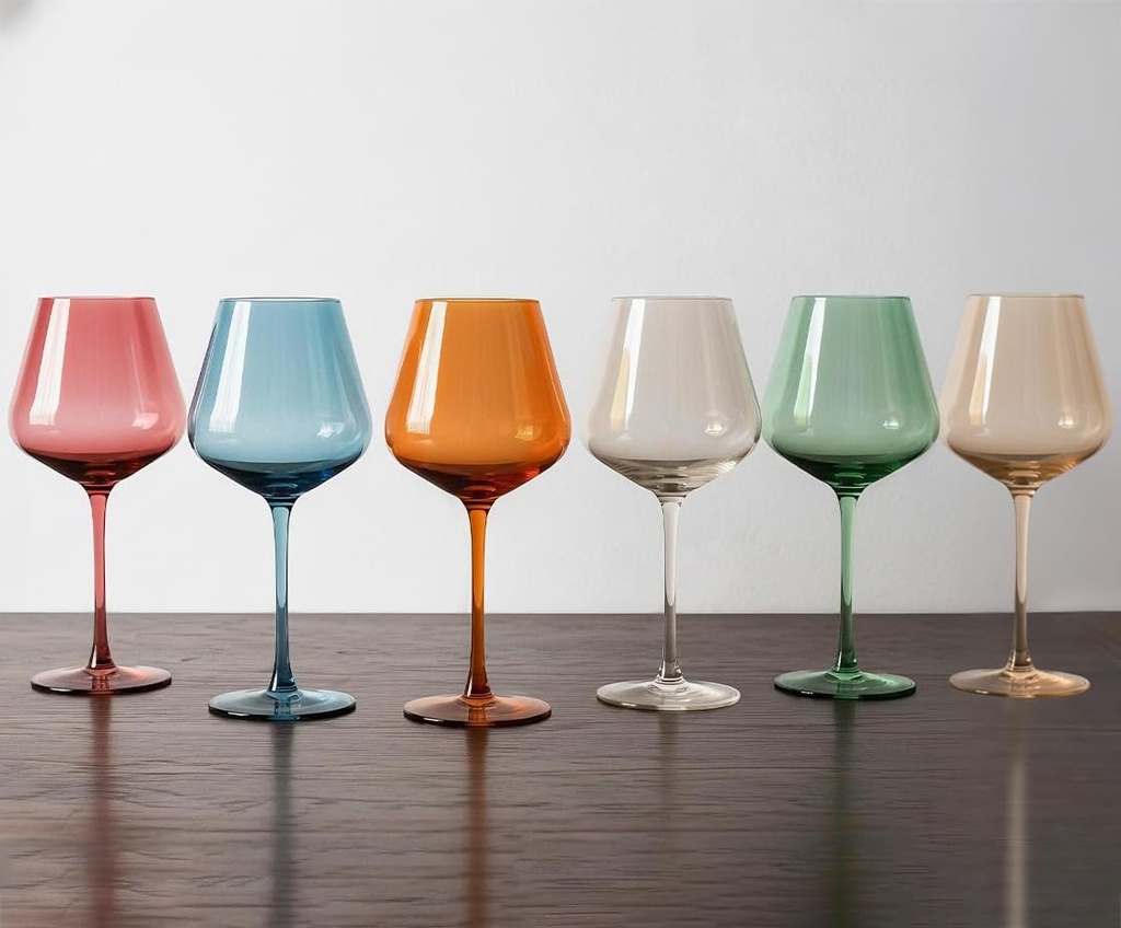 Physkoa Colored Burgendy Wine Glasses Set 6-18oz HandBlown Colorful Wine Glass With Long Stem,Multi Color Mothers Day Wine Glasses Gift for Women Mom
