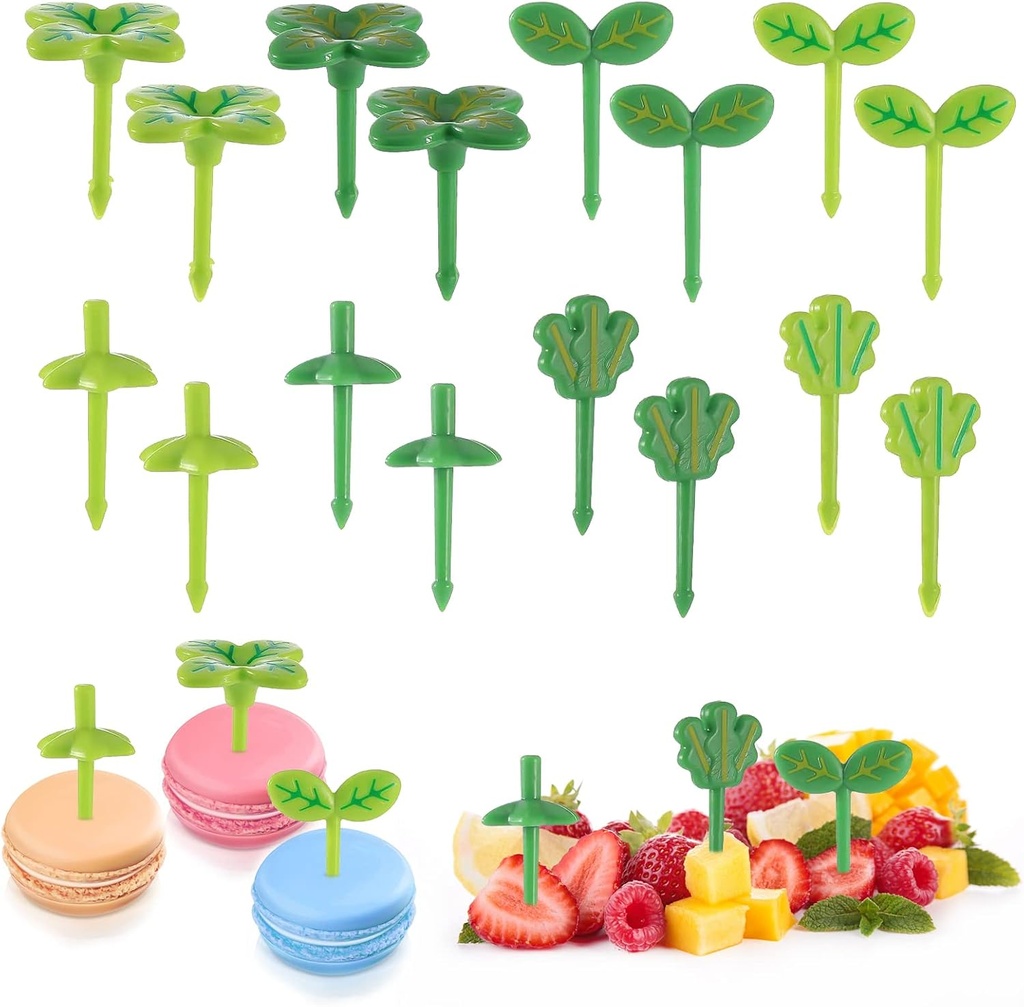 16 Pieces Bento Box Mini Food Picks, Reusable Kids Fruit Fork Toothpick Decoration Fruit Fork Decoration Mini Plant Pattern Toothpicks for Food Picks