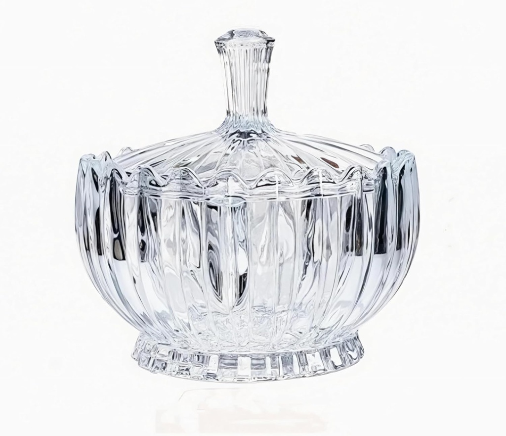 Glass Candy Dish with Lid, 17oz Crystal Glass Fruit Dishes, Cookie Jewelry Buffet Food Jar for Home Kitchen Office Table Decorative