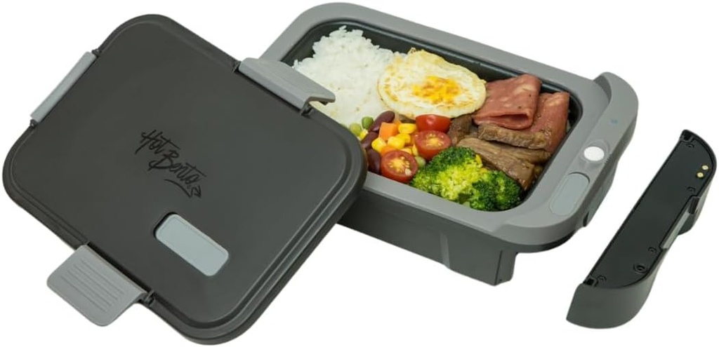 Hot Bento PLUS Self Heated Lunch Box and Food Warmer Removeable Battery Powered, Portable, Cordless, Hot Meals for Office, Travel, Jobsite, Picnics, Outdoor Recreation, Kitchen Meal Prep (Ebony)