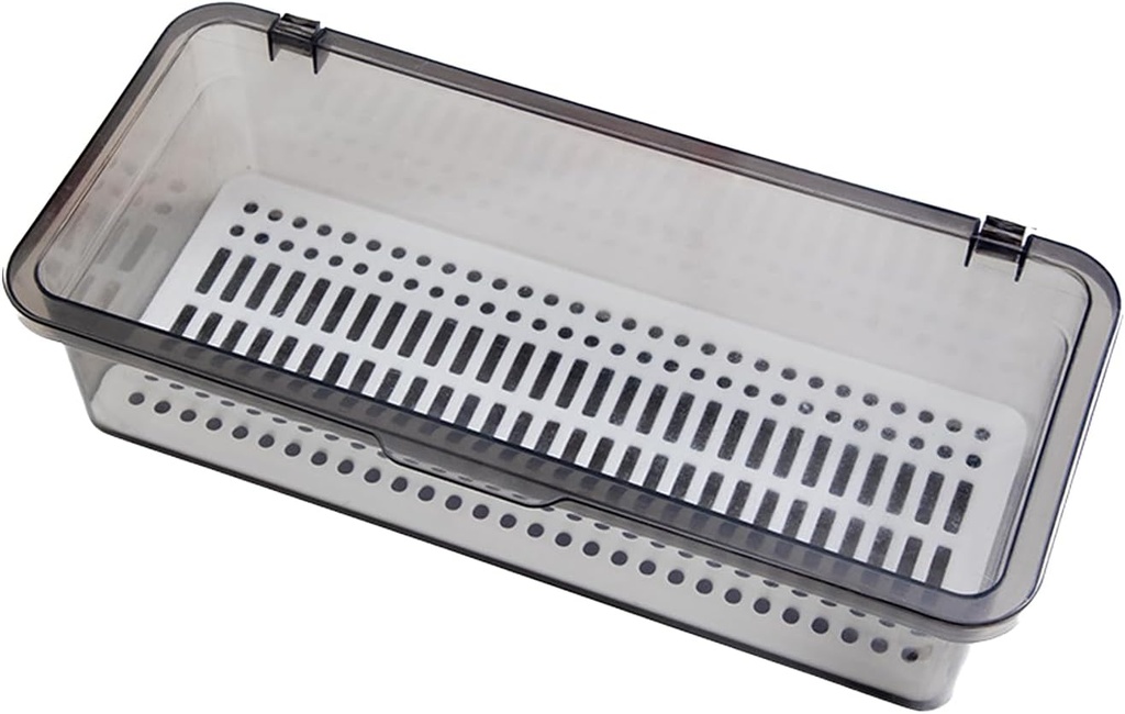 Silverware Organizer with Lid and Drainer - Plastic Kitchen Drawer Organizer for Forks Spoons Knives, Stackable Utensil Storage Container, Space-Saving Cutlery Tray (10.6 x 4.7 x 2.8 inch) (2)
