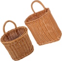 PRETYZOOM Wall Hanging Storage Basket Set of 2 Handmade Imitation Rattan Organizer Kitchen Utensil and Sundries Holder Simple Home Decor for Wall Easy to Install