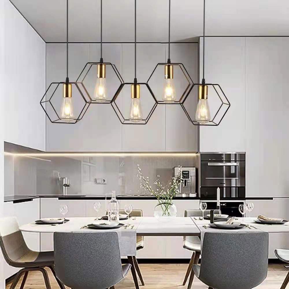 Industrial Style Shaped Iron Pendant Lamp Living Room and Dining Room Pendant Light Fixtures Minimalist Retro Black Hollow Hexagonal Hanging Ceiling Lamp Fixtures,for Bedroom Farmhouse