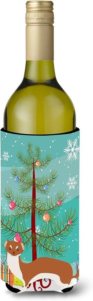 Caroline's Treasures BB9237LITERK Weasel Christmas Wine Bottle Hugger, Teal Bottle Cooler Sleeve Hugger Machine Washable Collapsible Insulator Beverage Insulated Holder