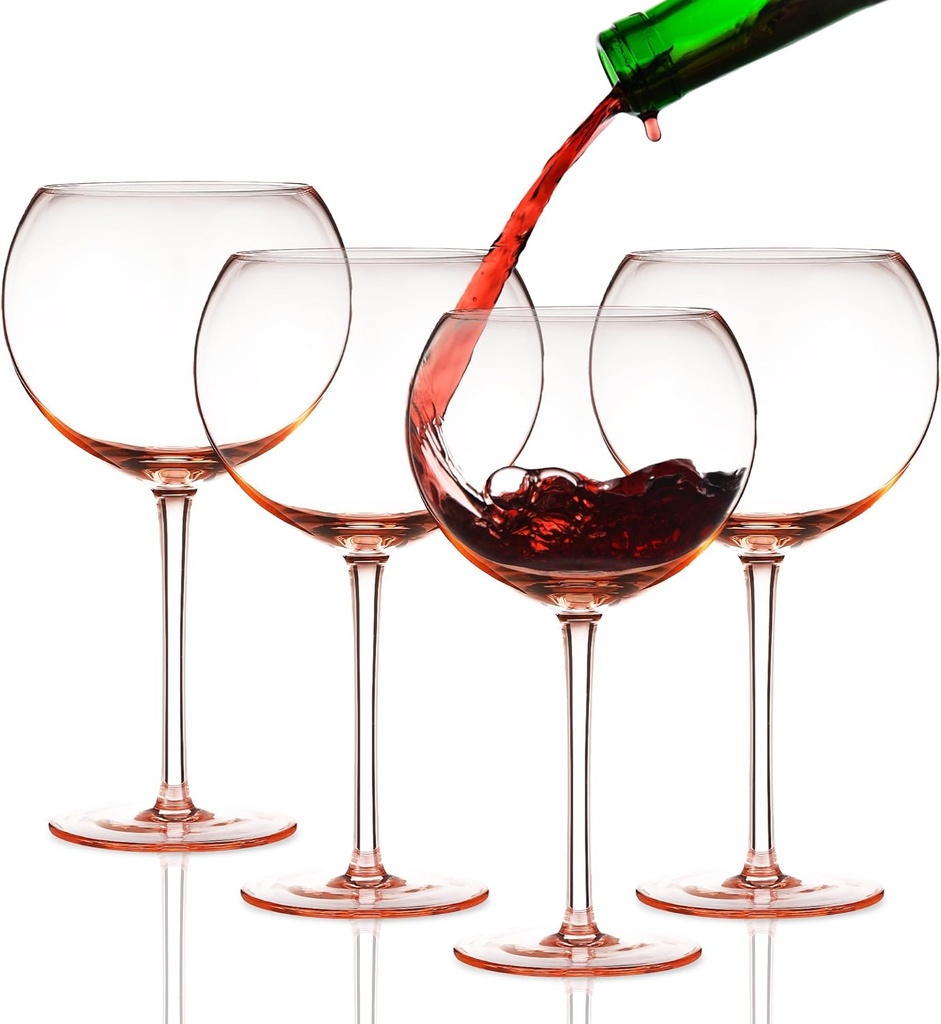 Colored Red Wine Glasses Set of 4 - Elegant Oversized Wine Glass - 18.7oz (Rose Pink)