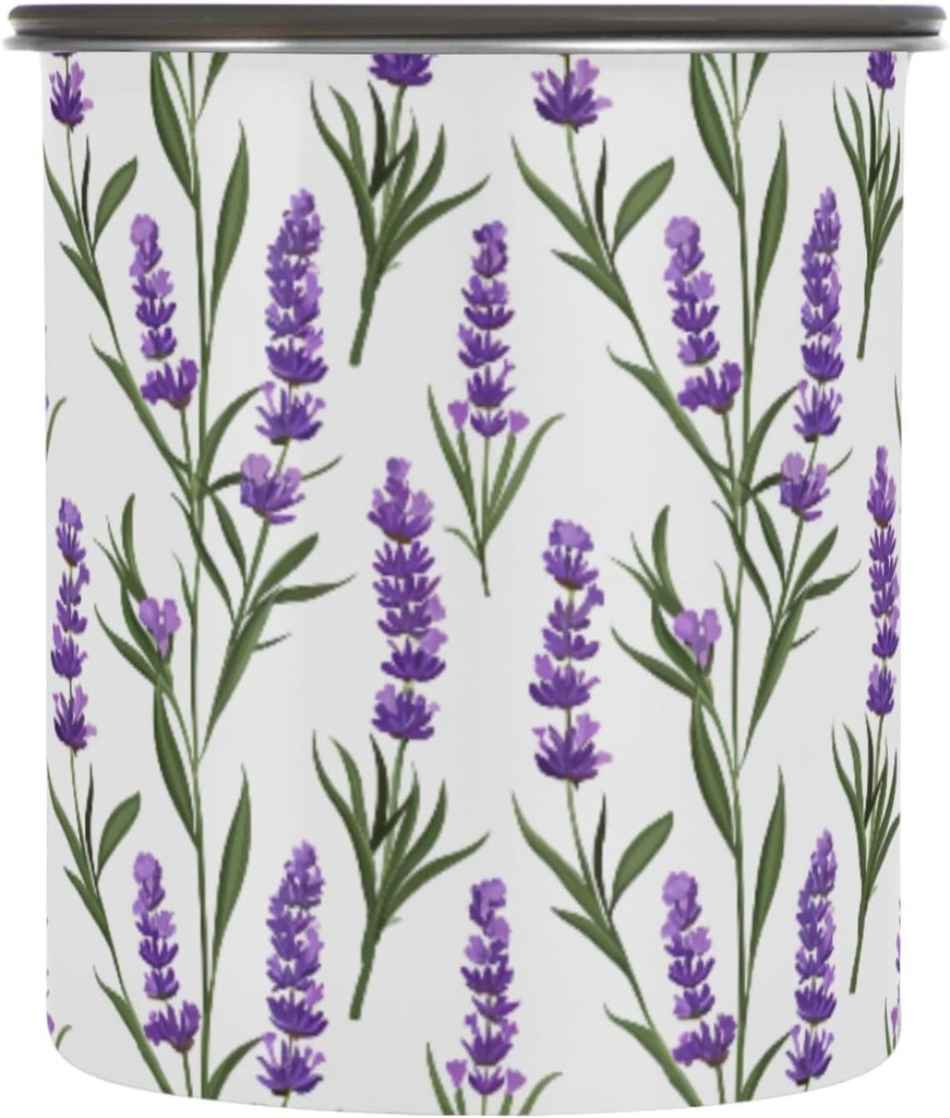 ALAZA Lavender Floral Flower Airtight Coffee Bean Canister 30oz Food Storage Containers with Lids For Gournd, Tea, Sugar, Flour, Rice, Cereal, Candy Cookie Jar