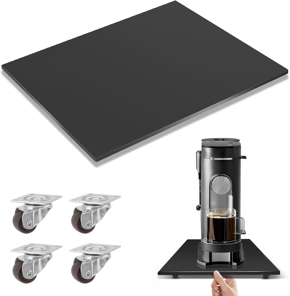 Appliance Slider for Kitchen Appliances,360° Rolling Sliding Tray for Coffee Maker Countertop,Acrylic Sliding Tray with Silent Rubber Wheels,Fits Coffee Makers,Blender,Toasters (9.8" W x 14" D",Black)