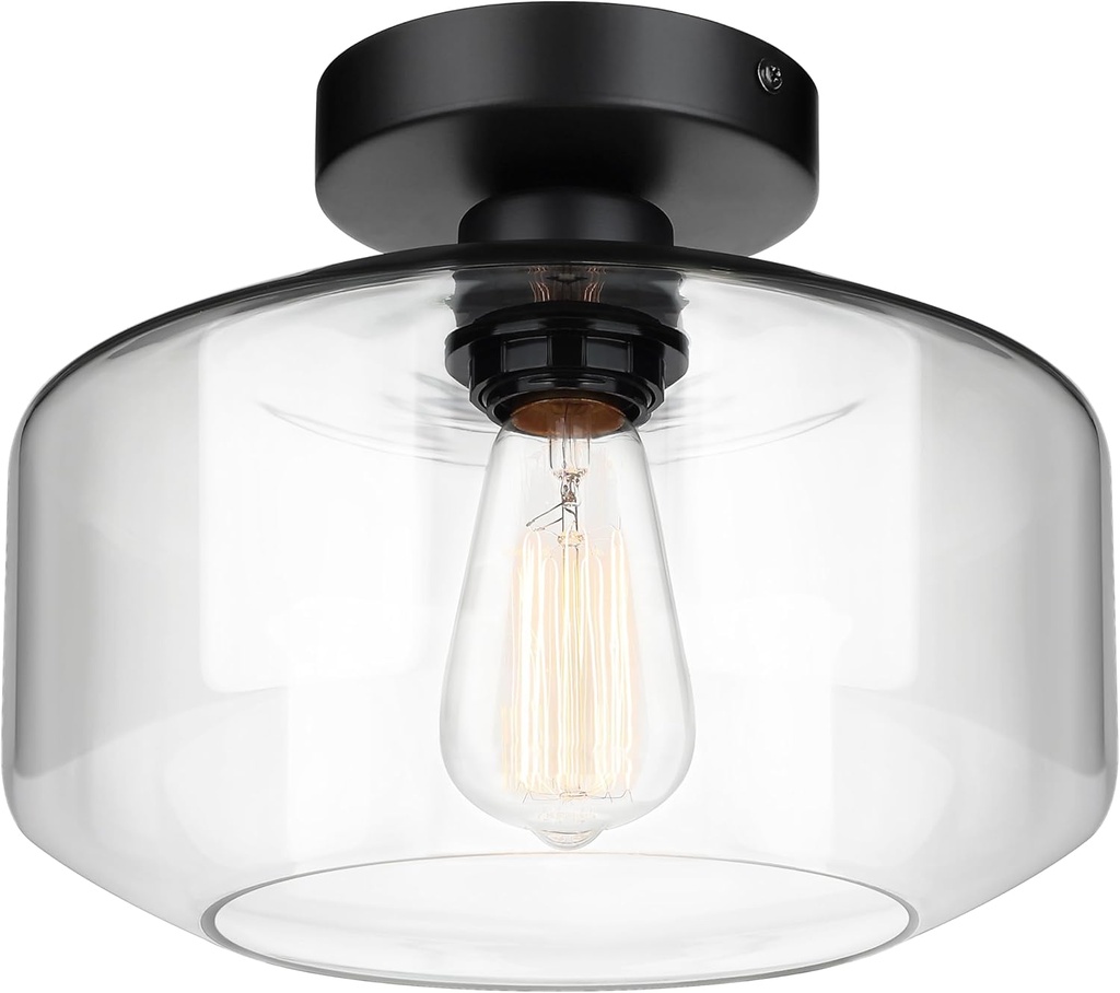 MAXvolador Industrial Semi Flush Mount Ceiling Light Extra Large, Clear Glass Pendant Lamp Shade, Vintage Hanging Light Fixtures, Lighting for Hallway