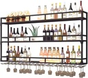 Wine Rack Wall-mounted Hanging Wine Glass Holder Unit Floating Shelves Wine Bottle Storage Bar With LED, Bar Shelves For Home, Kitchen, Pantry, Wine Cellar (Color : Gold, Size : 100x25x90cm) (Black 8