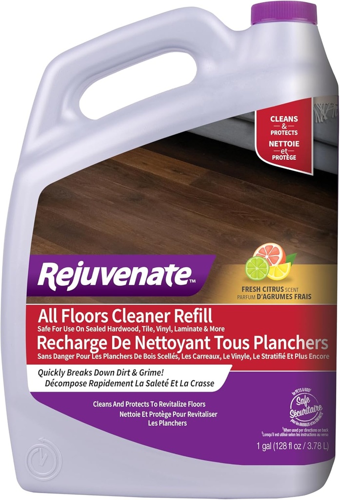 Rejuvenate All Floors Cleaner Refill, Breaks Down Dirt and Grime, Cleans and Protects Floors Throughout Your Home, Including Sealed Hardwood, Tile, Vinyl, Laminate and More, 1 Gallon