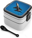 Fighter Bento Box Leak-Proof Double Layered Lunch Containers with Spoons And Invisible Handle, Portable Lunch Boxes for Work Picnic Travel