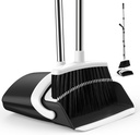 Broom and Dustpan Set for Home, 51-in Long Adjustable Handle Angle Broom and Dustpan Combo Set with Dust Pan Teeth to Clean Hair for Home Kitchen Office Lobby Floor Garden (Black&White)