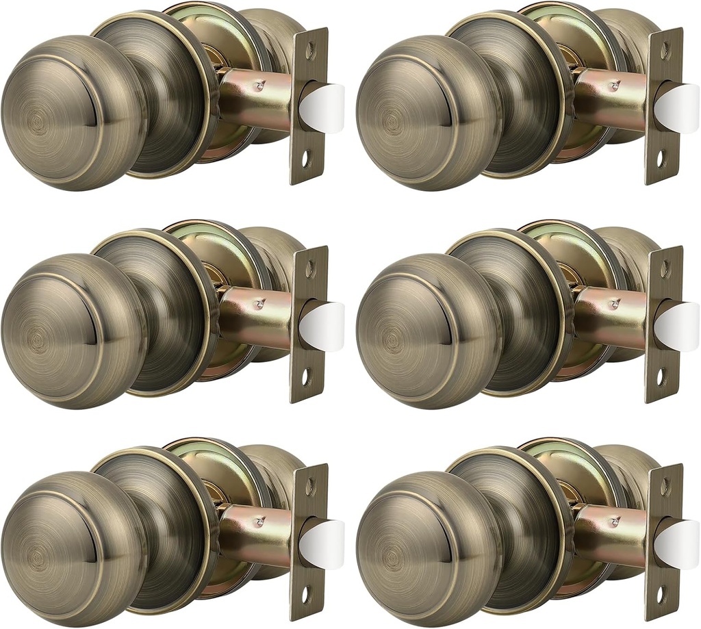 Probrico 6 Pack Door Knobs Interior Antique Brass, Closet Door Knobs No Lock, Keyless Passage Door Handles