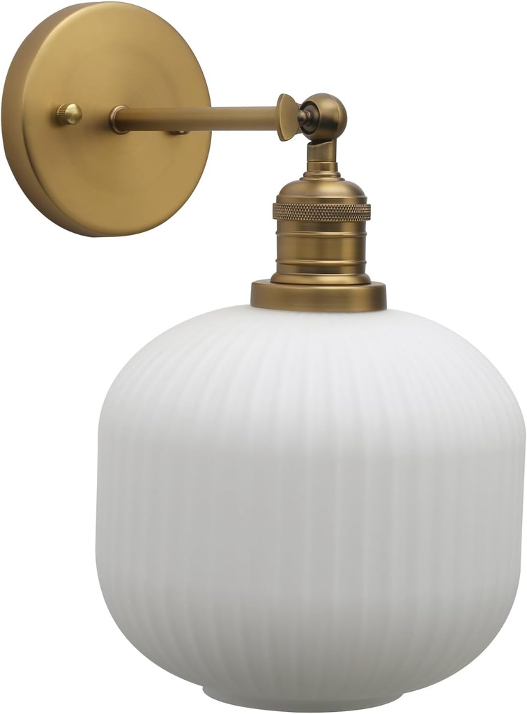 Pathson Modern Wall Sconce Lamp Milk White Round Glass, Hardwired Frosted Vintage Wall Vanity Light Fixture for Farmhouse Living Room Bedroom Bathroom Loft