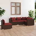 5 Piece Patio Lounge Set with Cushions,Apartment Balcony Decor,Conversation Sets,Lawn Furniture,Outdoor Patio Furniture,for Decorating Your Yard,Terrace, Garden and Porch, Poly Rattan Brown