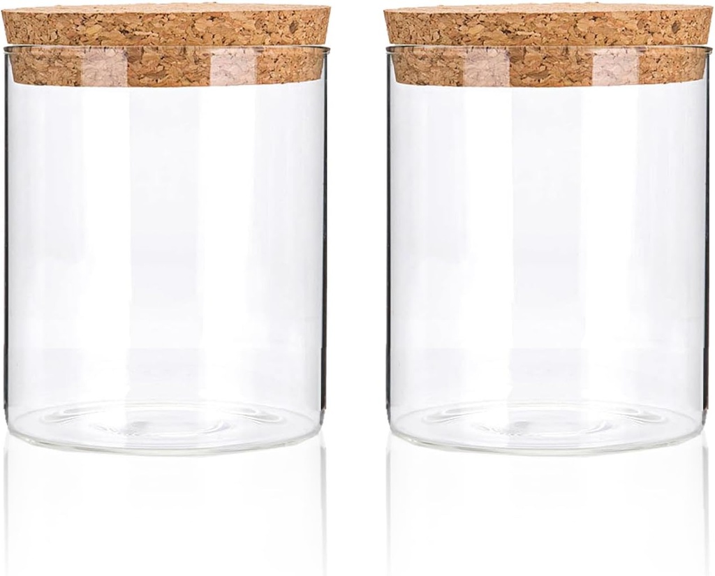 Airtight Glass Storage Containers with cork Lid, for Kitchen Pantry Organization and Storage jar，Ideal for Coffee Beans Snacks Flour Cereal Sugar Tea 16oz. (Circular 3.9 * 3.3in*2pcs)