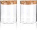 Airtight Glass Storage Containers with cork Lid, for Kitchen Pantry Organization and Storage jar，Ideal for Coffee Beans Snacks Flour Cereal Sugar Tea 16oz. (Circular 3.9 * 3.3in*2pcs)