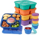 FANCILLA Adult Lunchable Container 5 Pack - Stackable 5 Compartments Lunch Bento Snack Box Containers for Kids, Reusable Snackle Box with 4 Sauce Containers, Wheat Straw, BPA-Free, Dishwasher Safe
