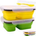 2 Pack Collapsible Silicone Bento Lunch Boxes With Lids,2 Compartments, Divided Lunch Food Storage Containers, 37.2 oz, Safe in Microwave, Dishwasher and Freezer, BPA Free