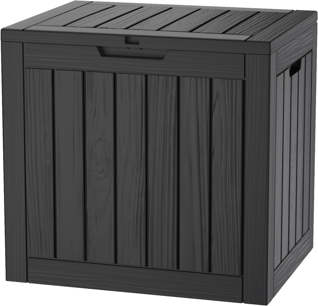 TARKARI 35 Gallon Lockable Resin Deck Box, Waterproof & UV-Resistant Outdoor Storage Box for Outdoor Cushion Storage, Garden Tools & Pool Accessories Storage, Black