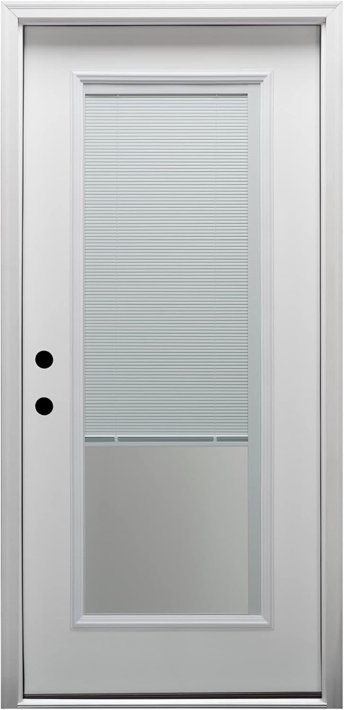 National Door Company, Exterior Single Door, Fiberglass Smooth, 30" x 80", Full Lite, Raise/Lower Blinds Collection, Right-Hand Inswing
