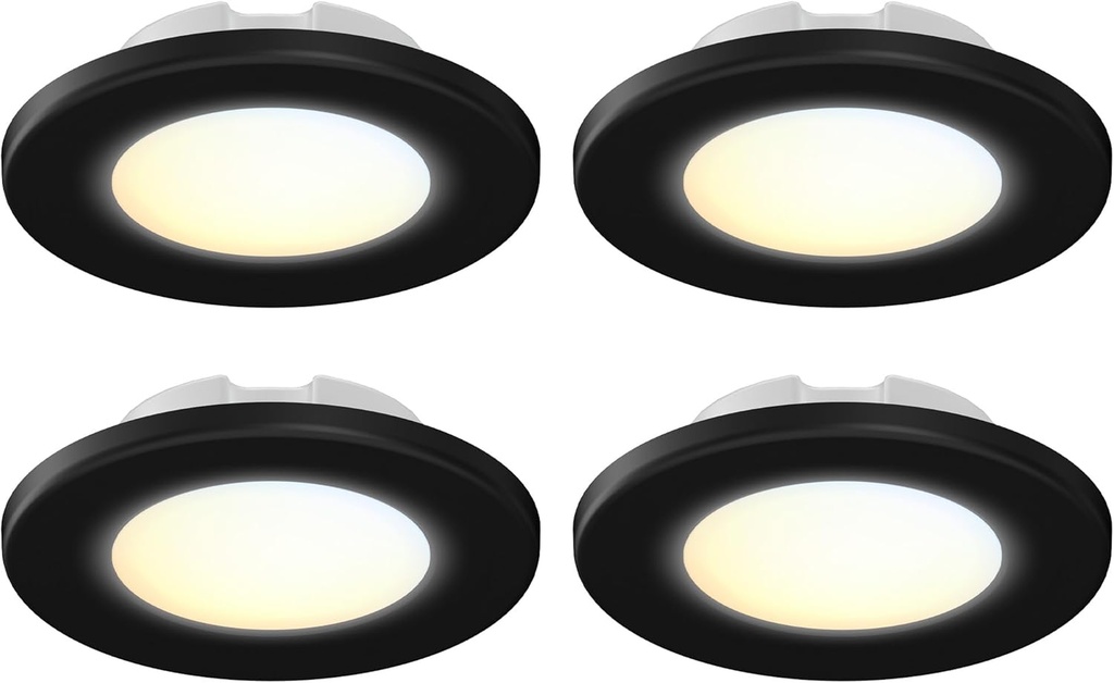 4 Inch LED Mini Surface Mount Light, Recessed Trim, Small Flush Mount Ceiling Light for Hallway, Bathroom, Kitchen, 120V, 60W Replacement, 5CCT Selectable, ETL, Wet Rated, Black/4 Packs