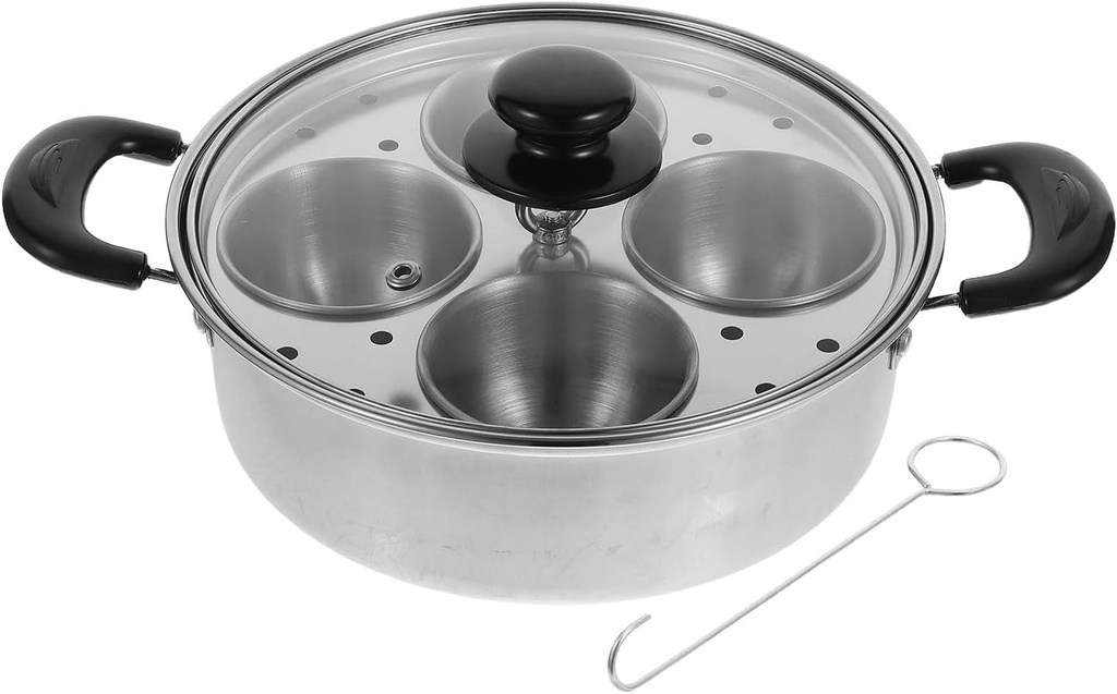 DECHOUS Egg Poacher Pan Nonstick 4 Eggs Stainless Steel Food Steamer Pot With Detachable Cups & Lid For Breakfast And Meal Prep