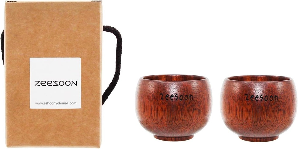 Handmade Korean Traditional Wood Soju Tea Cup, 2 Pcs Gift Box Set, Lacquered Wooden Shot for Soju, Sake, Liquor, Tea (Jar Cup)