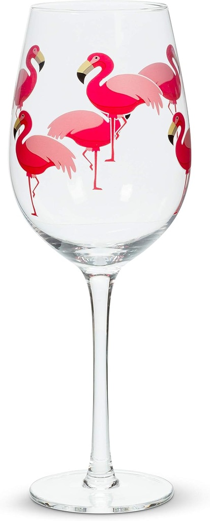 Abbott Collection Flamingo Wine Goblet - Glass, Clear/Pink, 9.5" H (14oz)