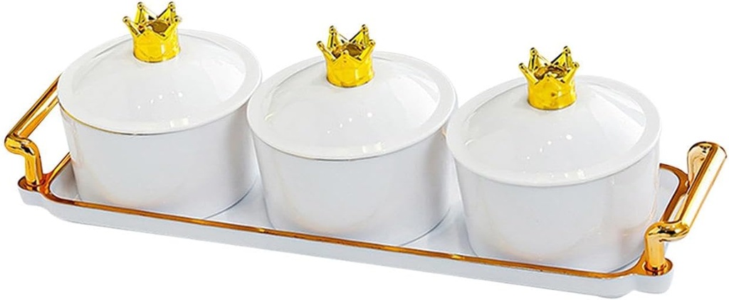 Condiment Caddy, Ceramic Storage Tank, Ginger Jar, Ceramic Tea Canister, Dried Fruit Tray Cookie Jar Decorative Candy Bowl Seasoning Containers for Living Room(White)