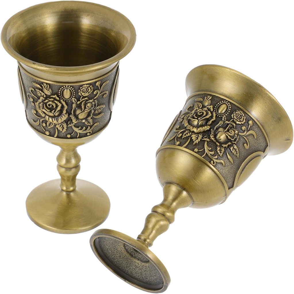 TIDTALEO 2pcs Vintage Metal Embossed Wine Goblets Medieval Style Goblet Cup for Home Bar