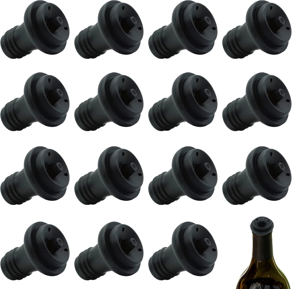 Wine Saver Vacuum Stoppers (15 Pieces), Improved type Resealable Wine Pump Vacuum Stoppers effectively, Maintain The Fresh Flavor of Wine, Suitable for Most Wine Pumps (Black)