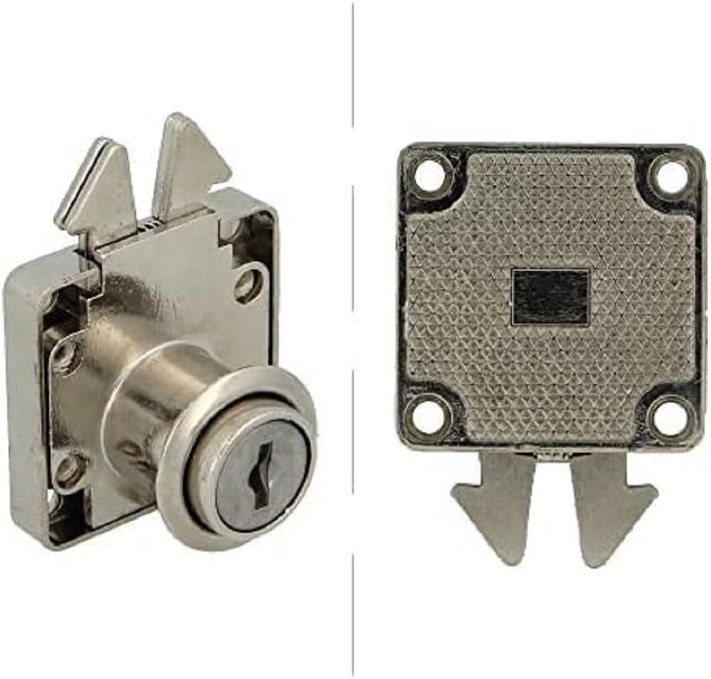 Amig - Lock for Sliding Doors of Furniture and Small Cabinets Mod.2A + 2 Keys Mod.371 | for Home or Office Furniture | Nickel Plated Steel | Safe and Easy to Install