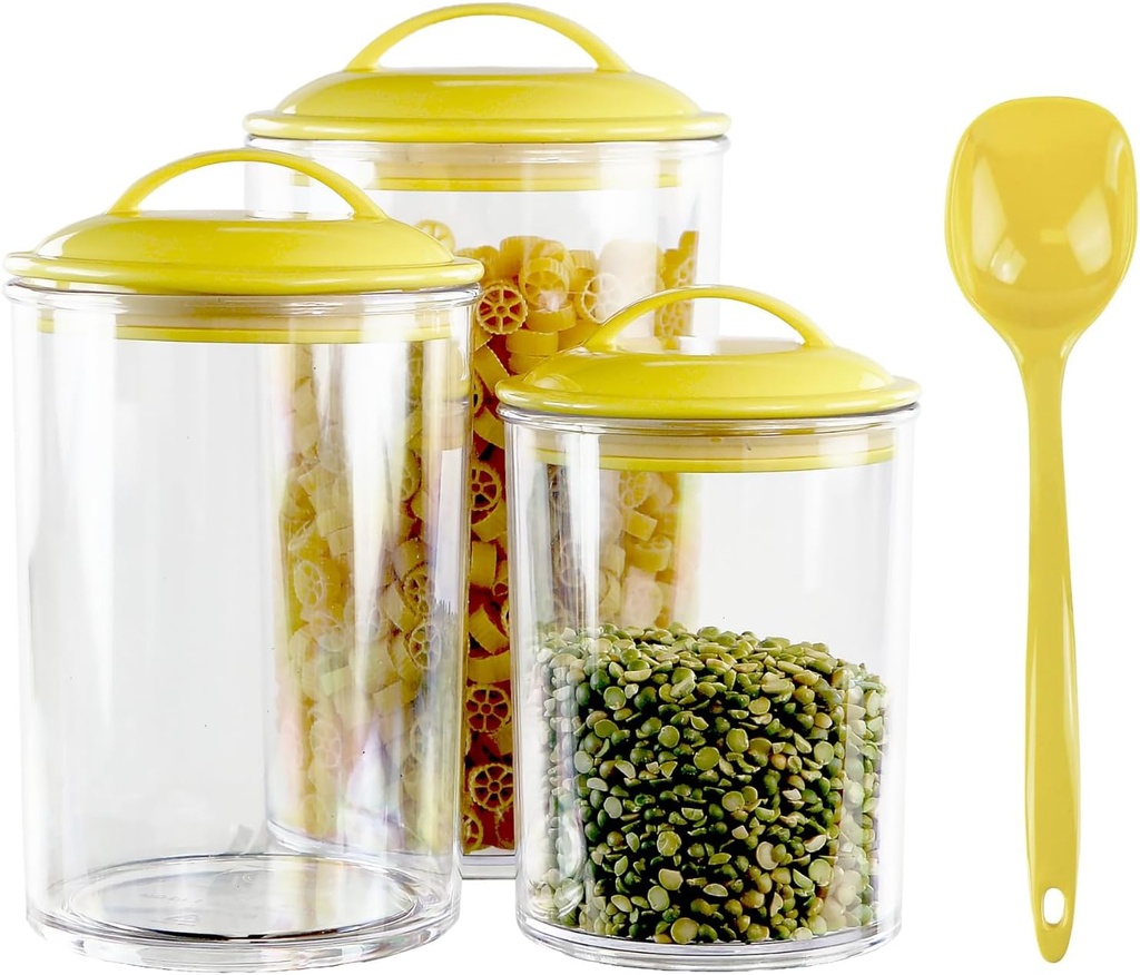 Food Storage Container, BPA Free Airtight Canisters for Cereal, Pasta, Sugar, Coffee, Flour, Cookies, Loose Tea, for Kitchen Organization with Spoon, 3 piece set Lemon by Reston Lloyd