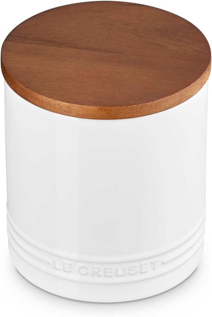 Le Creuset Signature Salt Cellar and Storage Canister with Wood Lid, 1.2 qt., White