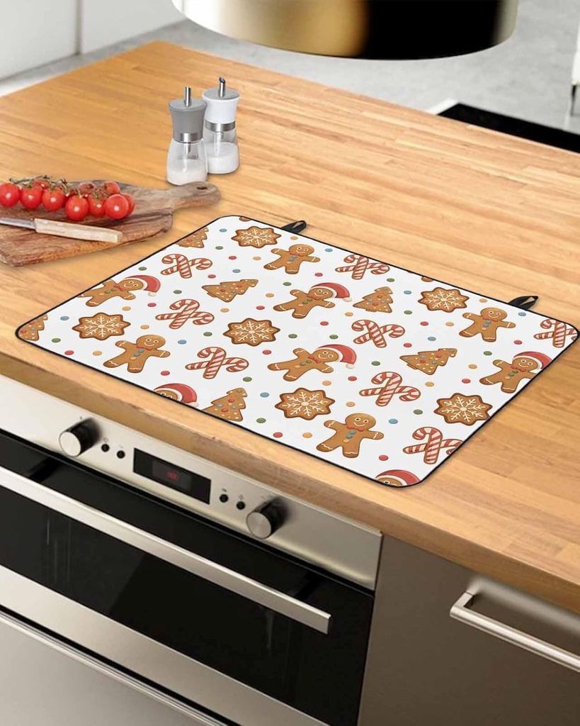 Christmas Countertop Burners Protection Mats for Kitchen, Gingerbread Man Gingerbread Man Cartoon Rubber Stove Top Cover Mat, Heat Proof Mats Cooktop Cover for Counter Dish Drying Mat, 36"x21"