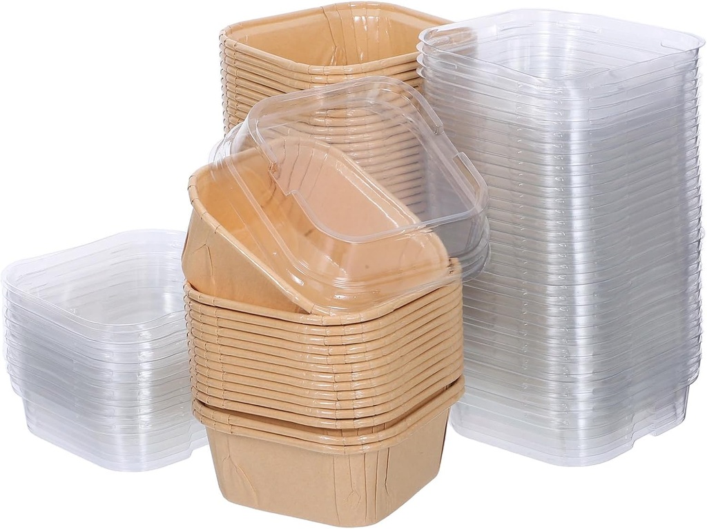 Kichvoe 100PCS Baking Cups with Lids - Cupcake Liners Muffin Disposable Ramekins Pans Muffin Cups Cupcake Wrappers Holders Carriers for Wedding Christmas Party