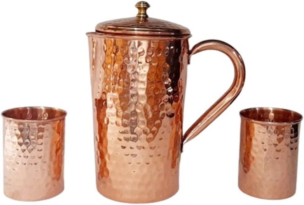 lemon set of 3 pcs copper lemon set glass 300 ml each ,1500 ml jug 2100 ml total net wt 1000gms gross wt. is 4000 gms for Drinking water Home & Kitchen
