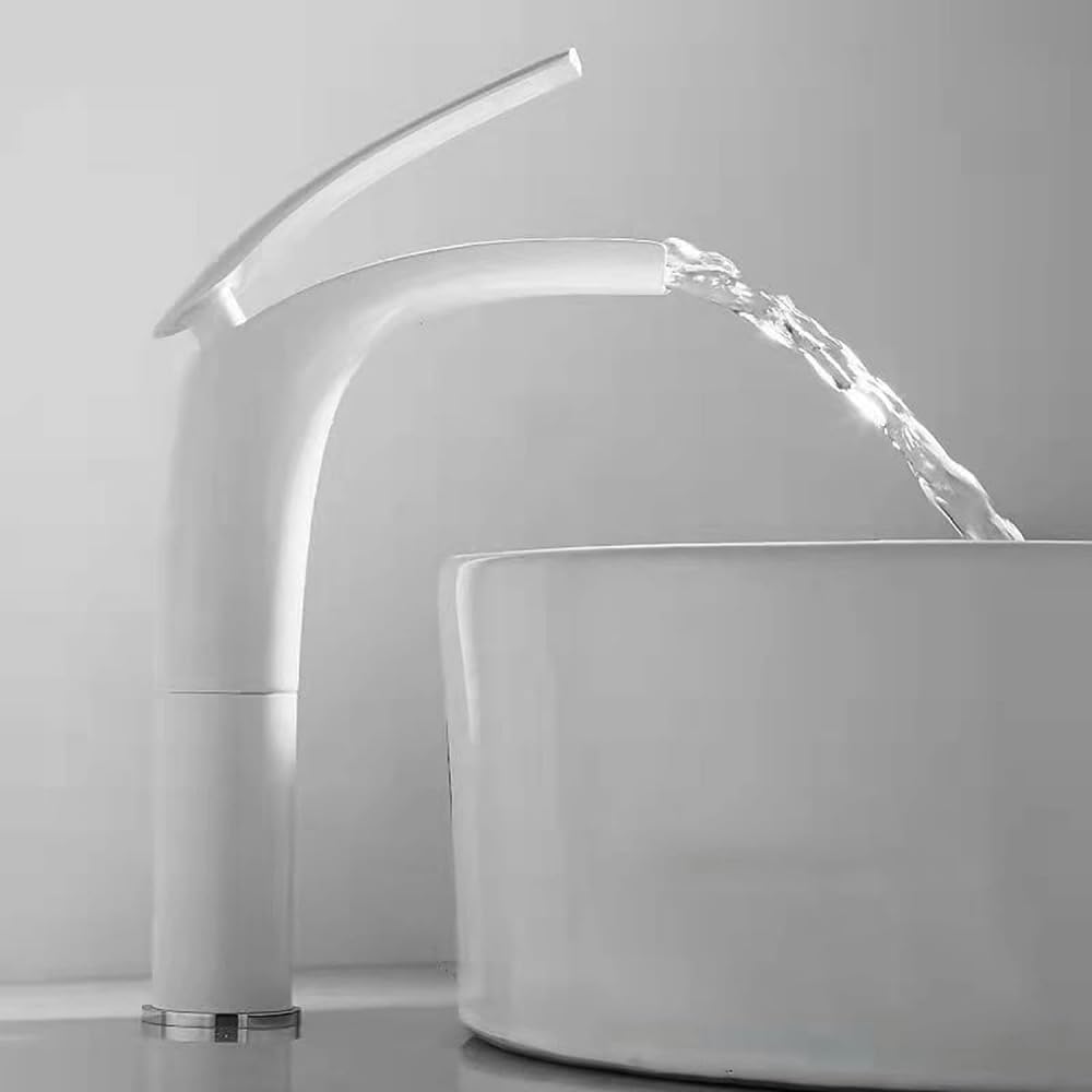 Tall Bathroom Faucets,Waterfall Faucet for Bathroom Sink,Brass Vanity Sink Faucet with Ceramic Valve-Pink(White)