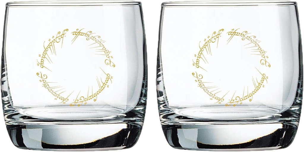 Lord of The Rings Fellowship of The Ring Whiskey Glasses The One Ring Gold Cocktail Glass 2 Pack 10 Oz