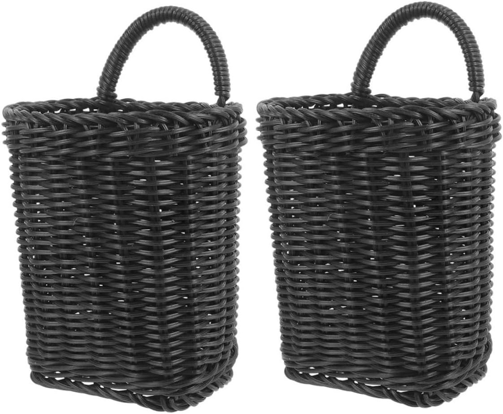 2Pcs Woven Hanging Basket Storage for Kitchen Bathroom Wall Mounted Design Rustic Wall Decor Organize Fruits Essentials Textured Elegance