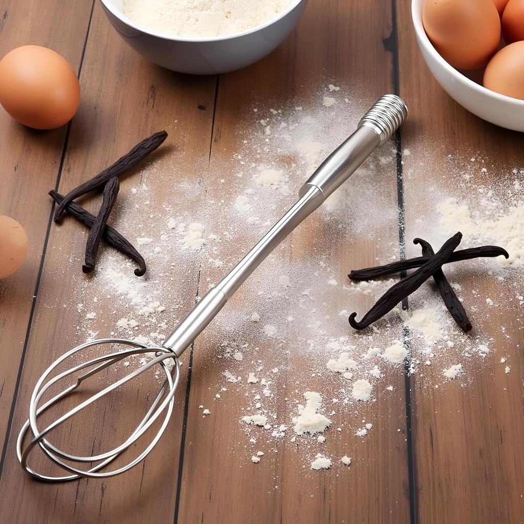 Stainless Steel Press Type Egg Beater, Egg Scrambler, Egg Cream Mixer, Hand Mixer, Household Manual Press Type Rotary, Used for Making Cream of Egg Beater Whisks Cooking Utensils