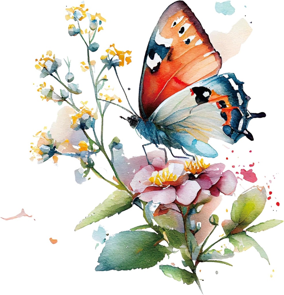 Butterfly Floral Toilet Lid Seat Cover Decal, Flower Plant Decor Vinyl Removable Waterproof Wall Sticker for Bathroom Bathtub Lavatory Washroom