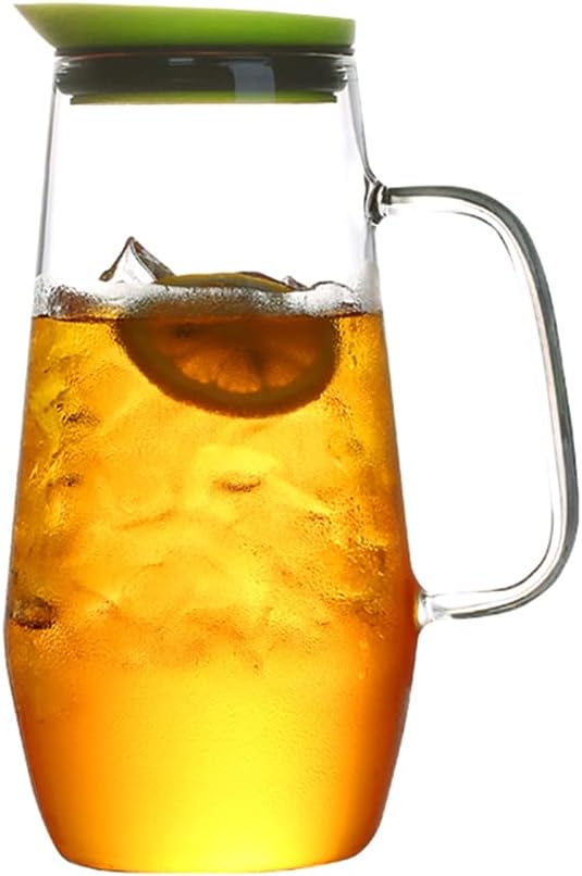 Ochine Glass Pitcher with Lid and Handle, 44 oz/1300ml Water Carafe Pitcher Juice Heat Resistant Borosilicate Glass Water Pitcher Clear Beverage Carafe Pitcher for Hot/Cold Water and Iced Tea