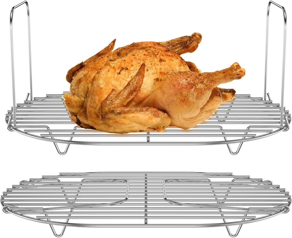 2Pcs Steam and Roast Rack for 8.5Qt Slow Cooker 304 Stainless Steel Slow Cooker Steamer Rack with Handle Roasting Steaming Rack Slow Cooker Pot Rack for MC1000, MC1001, MC1010 Series, Silver